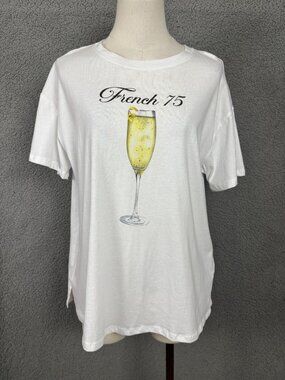 And Now This Women's Cotton Printed-Graphic Tee,French 75 White Size Med NWT's.